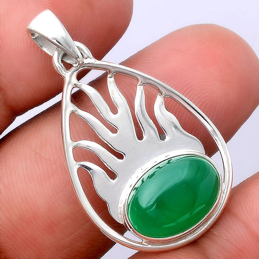 Fire Flame - Natural Green Onyx Pendant P-1209 SDP154485