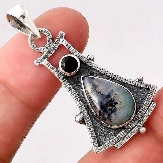 Dendritic Chrysoprase - Africa and Black Onyx Pendant P-1450 SDP154554