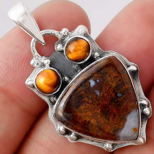 Owl - Red Moss Agate and Tiger Eye Pendant P-1449 SDP154556