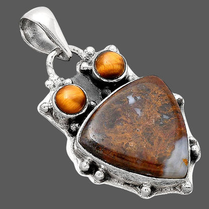 Owl - Red Moss Agate and Tiger Eye Pendant P-1449 SDP154556