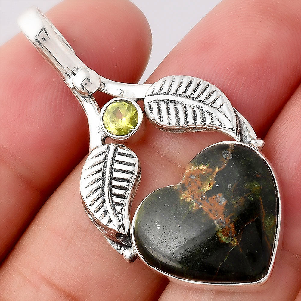 Heart Turkish Rainforest Chrysocolla and Peridot Pendant P-1416 SDP154601