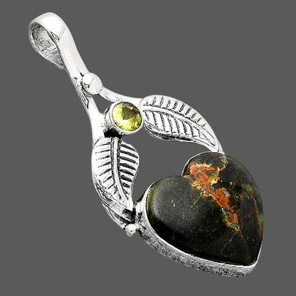 Heart Turkish Rainforest Chrysocolla and Peridot Pendant P-1416 SDP154601