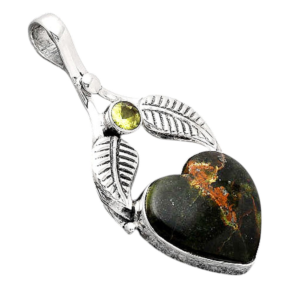 Heart Turkish Rainforest Chrysocolla and Peridot Pendant P-1416 SDP154601