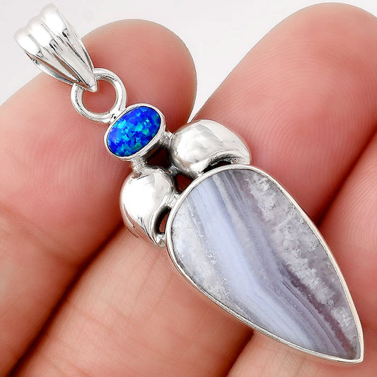 Natural Blue Lace Agate and Fire Opal Pendant P-1683 SDP154705