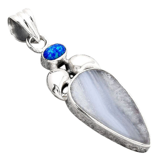 Natural Blue Lace Agate and Fire Opal Pendant P-1683 SDP154705