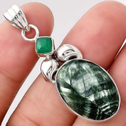 Russian Seraphinite and Green Onyx Pendant P-1683 SDP154708