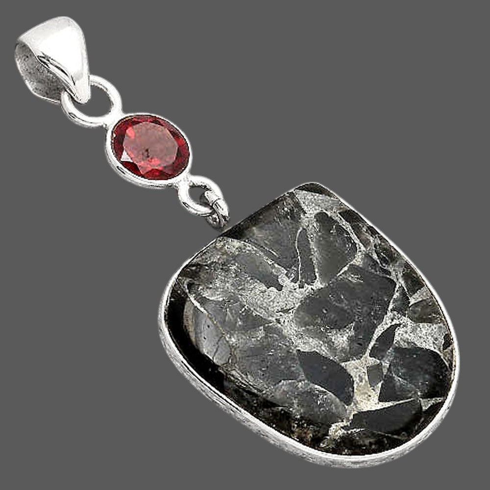 Obsidian And Zinc and Garnet Pendant P-1098 SDP154710