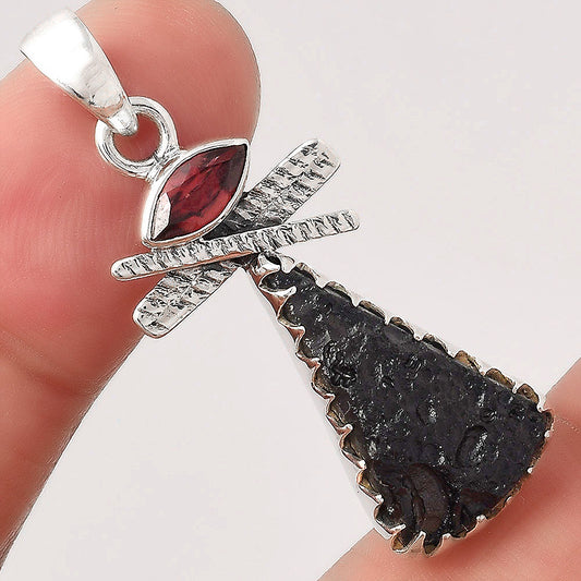 Tektite Rough - Greek and Garnet Pendant P-1268 SDP154731