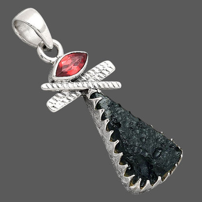 Tektite Rough - Greek and Garnet Pendant P-1268 SDP154731