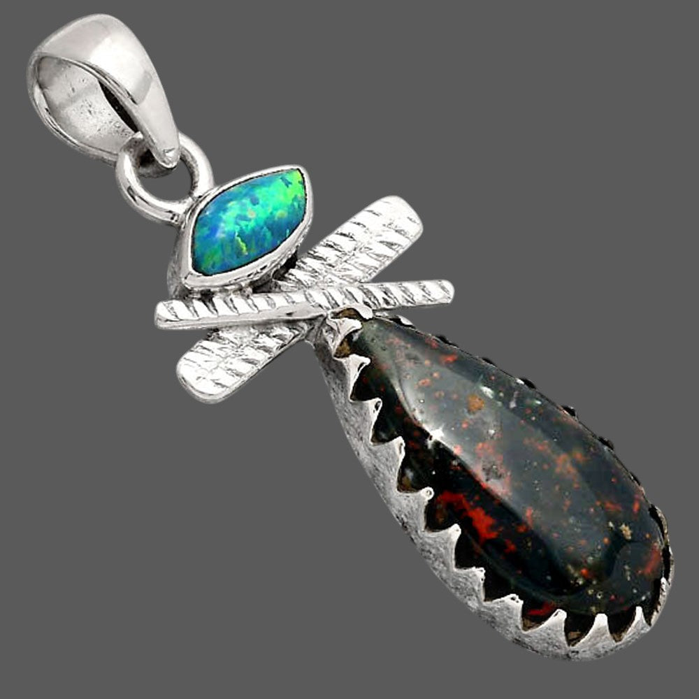Blood Stone - India and Fire Opal Pendant P-1268 SDP154737