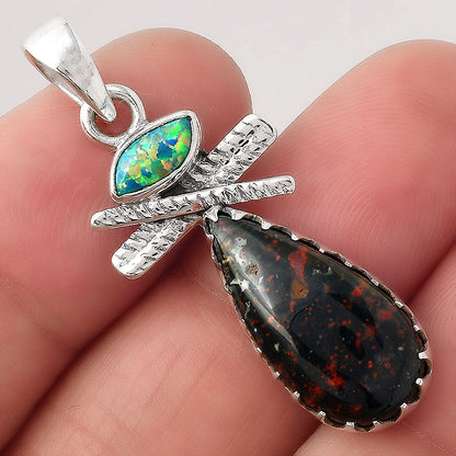 Blood Stone - India and Fire Opal Pendant P-1268 SDP154738