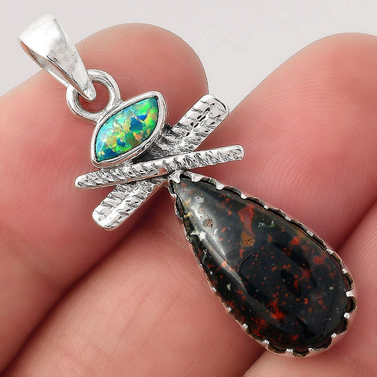 Blood Stone - India and Fire Opal Pendant P-1268 SDP154738