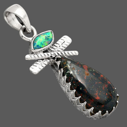 Blood Stone - India and Fire Opal Pendant P-1268 SDP154738