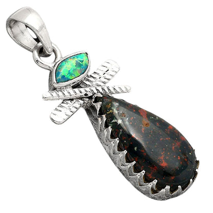 Blood Stone - India and Fire Opal Pendant P-1268 SDP154738
