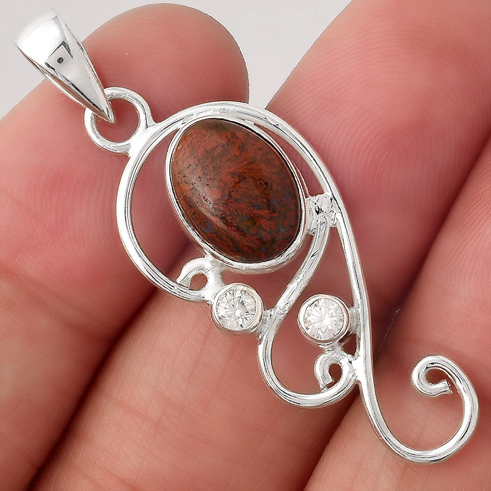 Red Moss Agate and White Zircon Pendant P-1039 SDP154763