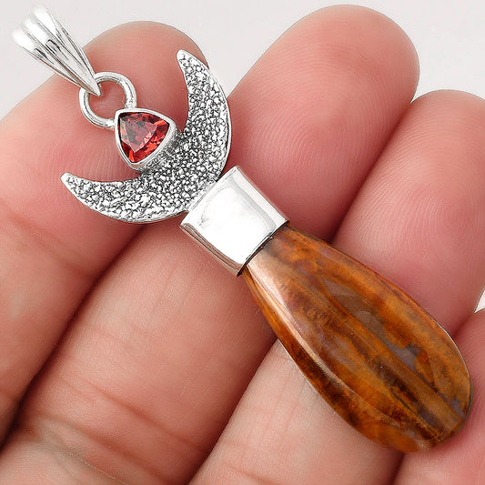 Crescent Moon Red Moss Agate and Garnet Pendant P-1453 SDP154771