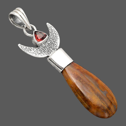 Crescent Moon Red Moss Agate and Garnet Pendant P-1453 SDP154771