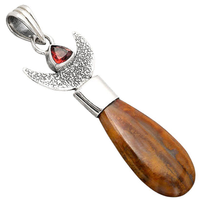 Crescent Moon Red Moss Agate and Garnet Pendant P-1453 SDP154771