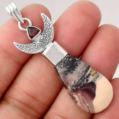 Crescent Moon - Porcelain Jasper and Garnet Pendant P-1453 SDP154772