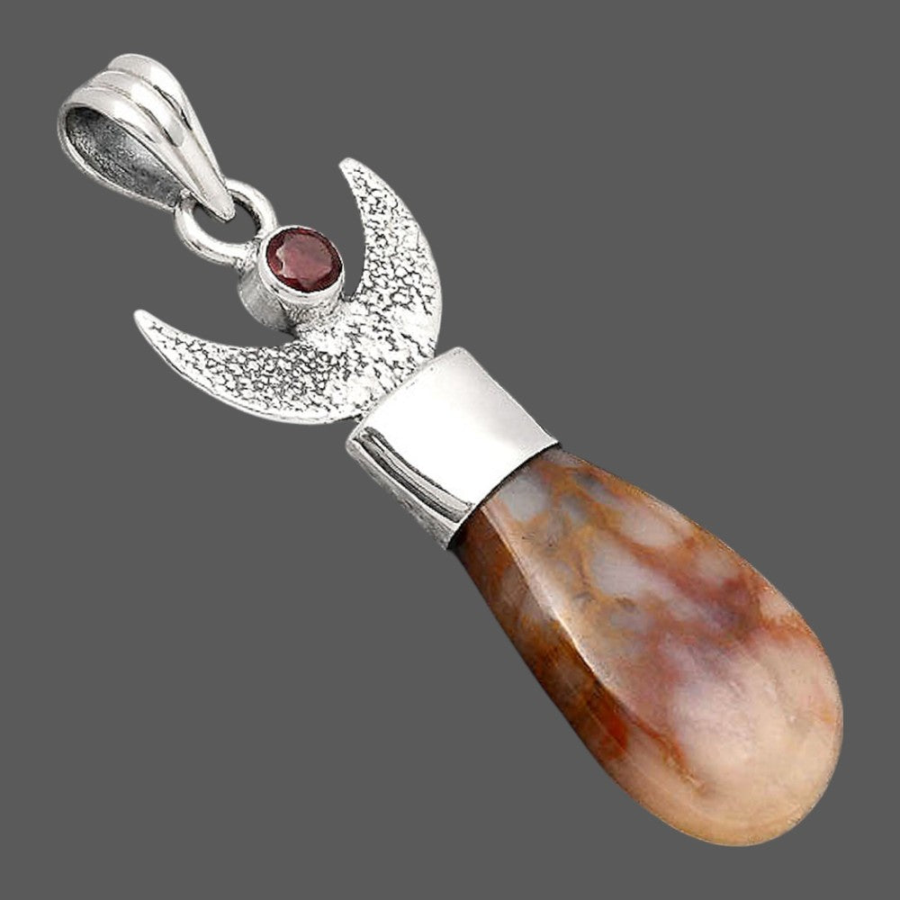 Crescent Moon Red Moss Agate and Garnet Pendant P-1453 SDP154774