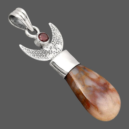 Crescent Moon Red Moss Agate and Garnet Pendant P-1453 SDP154774