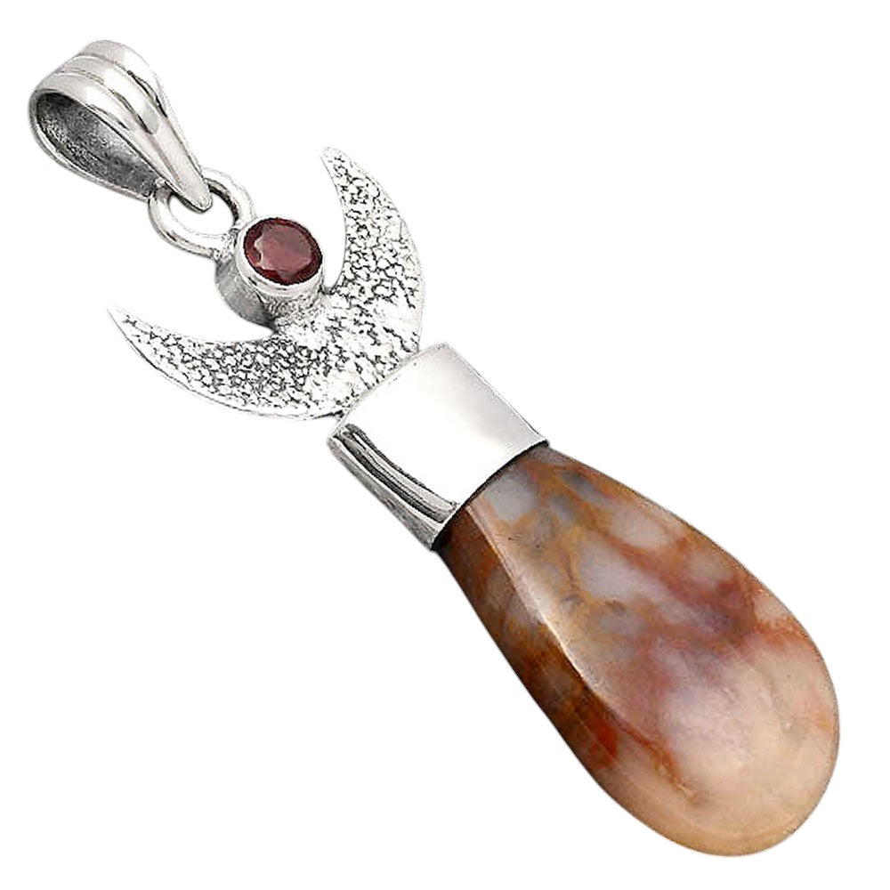 Crescent Moon Red Moss Agate and Garnet Pendant P-1453 SDP154774