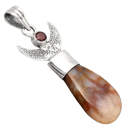 Crescent Moon Red Moss Agate and Garnet Pendant P-1453 SDP154774