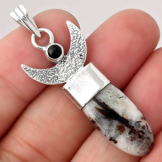 Crescent Moon - Astrophyllite and Black Onyx Pendant P-1453 SDP154775