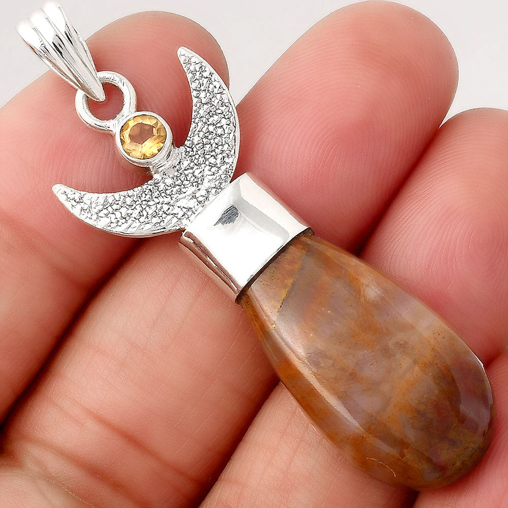 Crescent Moon - Red Moss Agate and Citrine Pendant P-1453 SDP154776