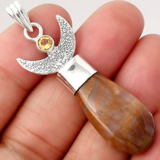 Crescent Moon - Red Moss Agate and Citrine Pendant P-1453 SDP154776