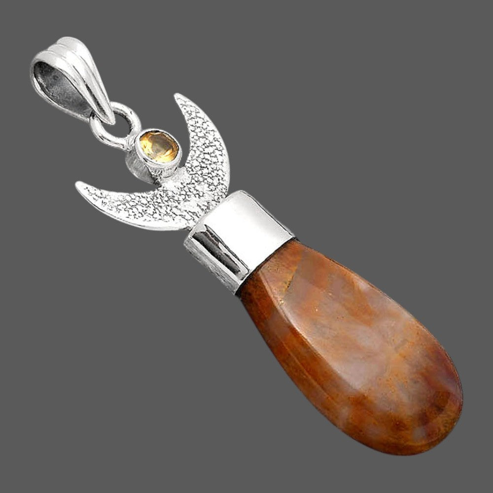 Crescent Moon - Red Moss Agate and Citrine Pendant P-1453 SDP154776