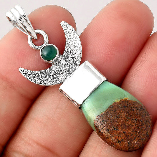 Crescent Moon Boulder Chrysoprase and Green Onyx Pendant P-1453 SDP154777