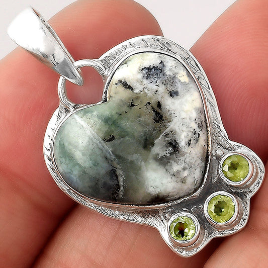 Heart Dendritic Chrysoprase Africa and Peridot Pendant P-1523 SDP154782