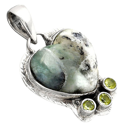 Heart Dendritic Chrysoprase Africa and Peridot Pendant P-1523 SDP154782