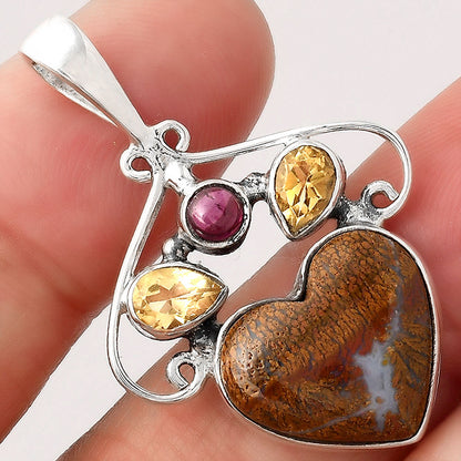 Heart Red Moss Agate, Citrine & Garnet Pendant P-1244 SDP154789