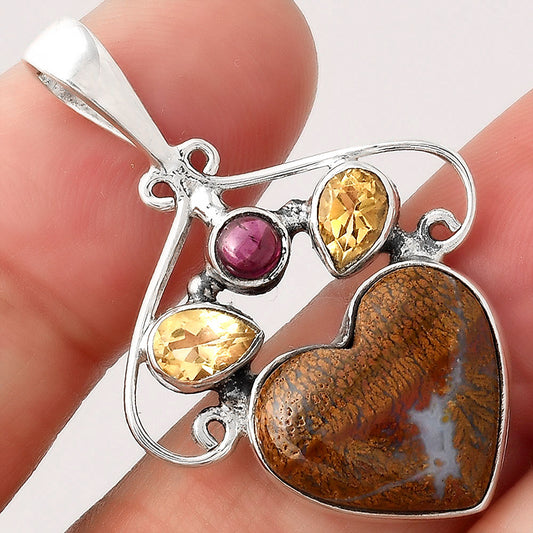 Heart Red Moss Agate, Citrine & Garnet Pendant P-1244 SDP154789