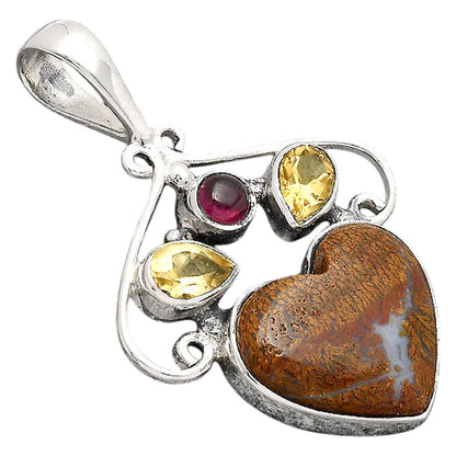 Heart Red Moss Agate, Citrine & Garnet Pendant P-1244 SDP154789