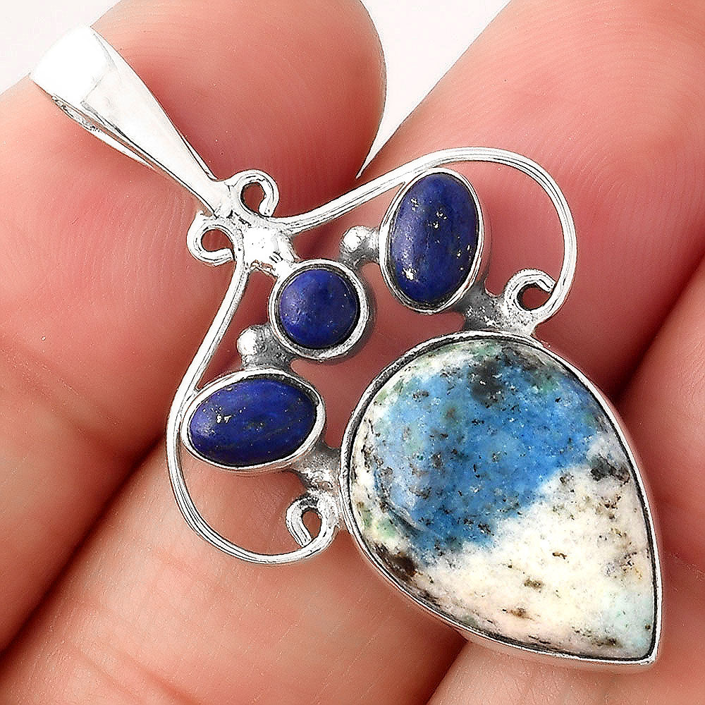 K2 Blue - Azurite In Quartz and Lapis Pendant P-1244 SDP154790