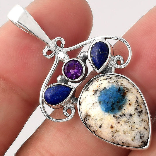 K2 Blue - Azurite In Quartz, Lapis & Amethyst Pendant P-1244 SDP154792