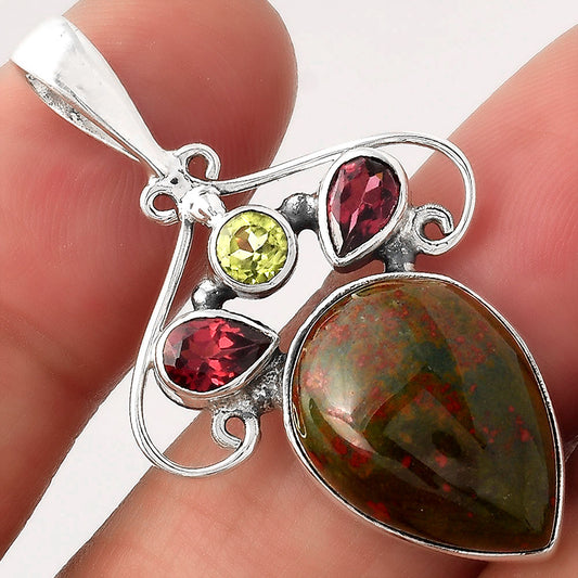Blood Stone - India, Garnet & Peridot Pendant P-1244 SDP154797