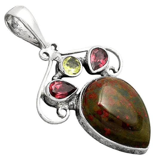 Blood Stone - India, Garnet & Peridot Pendant P-1244 SDP154797