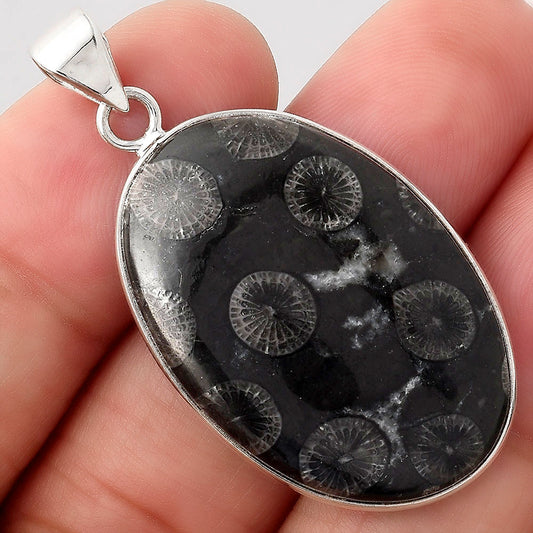 Natural Black Flower Fossil Coral Pendant P-1001 SDP154852