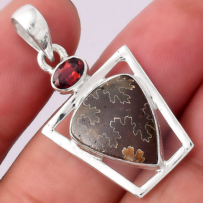 Natural Sutured Ammonite and Garnet Pendant P-1502 SDP154874