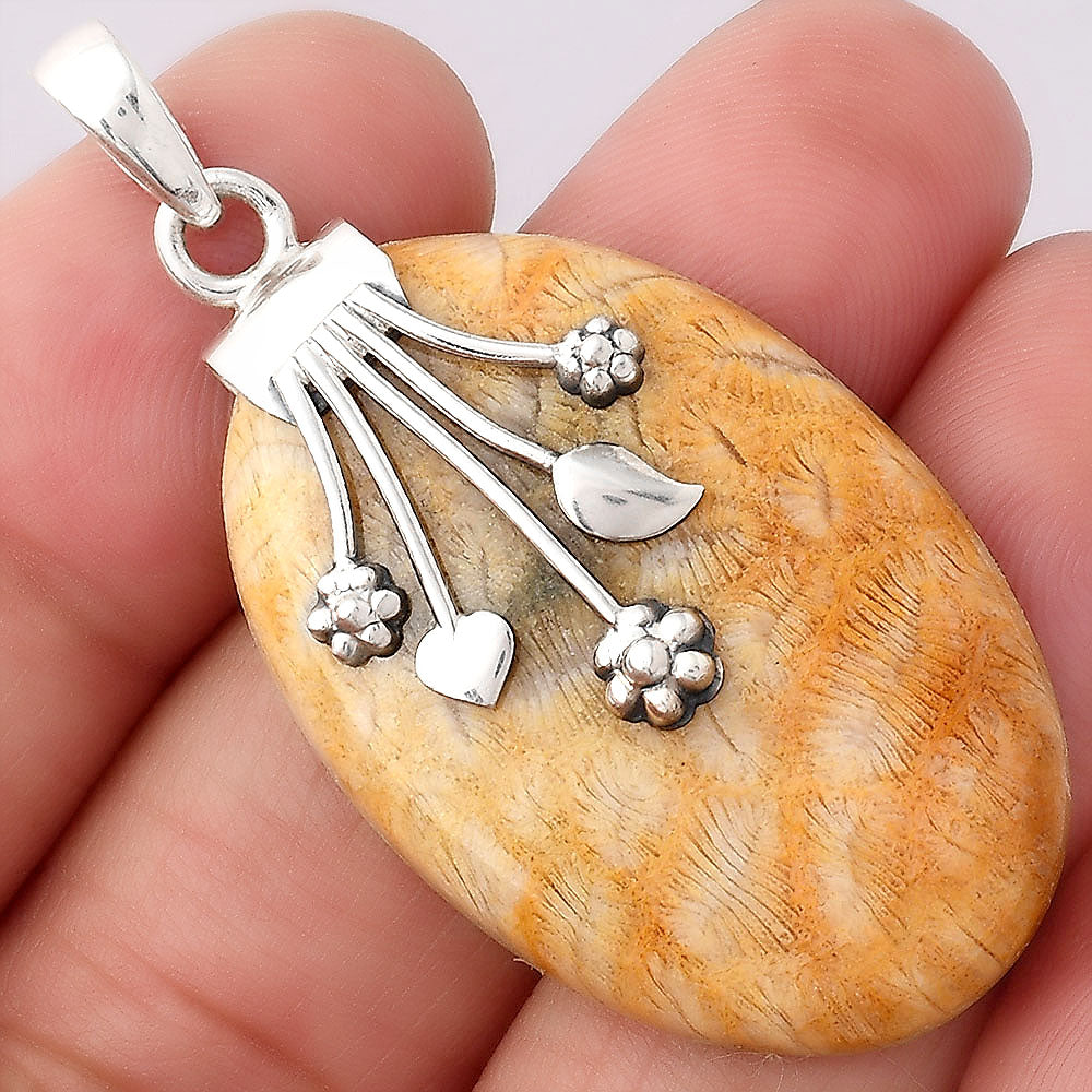 Floral - Natural Ant Fossil Coral Pendant P-1647 SDP154921
