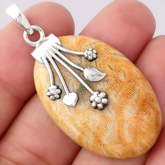 Floral - Natural Ant Fossil Coral Pendant P-1647 SDP154921