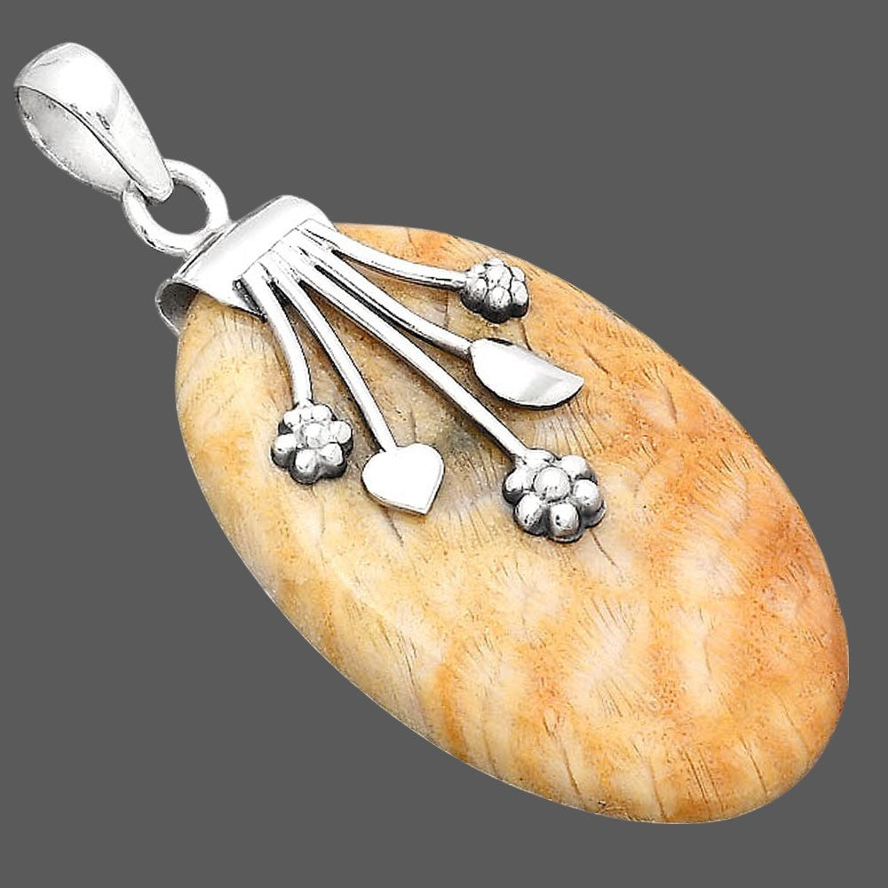 Floral - Natural Ant Fossil Coral Pendant P-1647 SDP154921