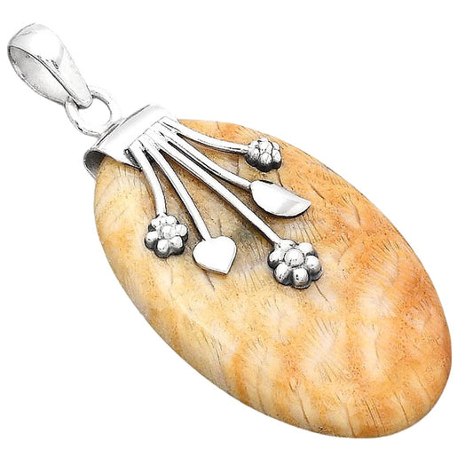 Floral - Natural Ant Fossil Coral Pendant P-1647 SDP154921