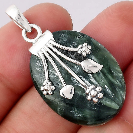 Floral - Natural Russian Seraphinite Pendant P-1647 SDP154923