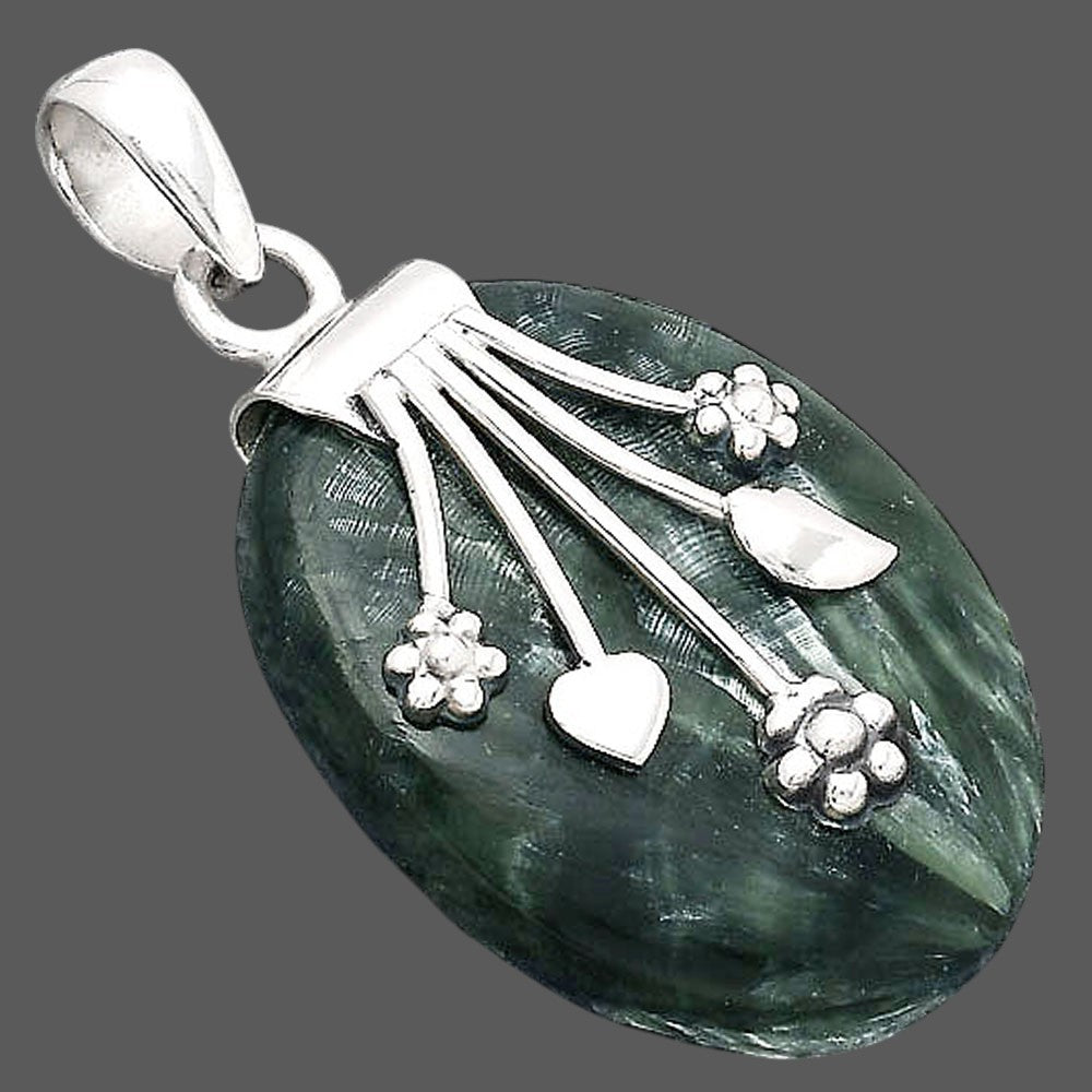Floral - Natural Russian Seraphinite Pendant P-1647 SDP154923