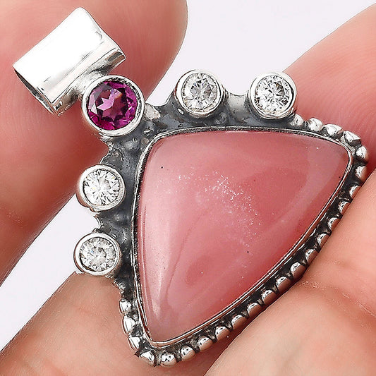 Guava Quartz Brazil, Garnet & Zircon Pendant P-1519 SDP154947